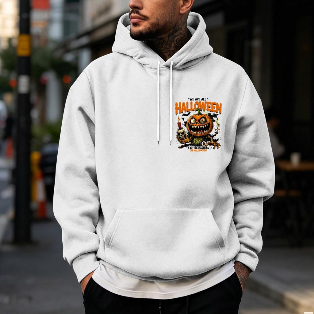 Men's Halloween Print Pullover Hoodie for Holiday Party and Cold