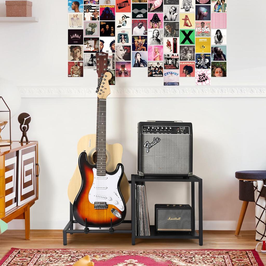 VINAEMO Guitar Stand 2 Includes Guitar Amp Acoustic Guitar Bass Electric Guitar Universal Display Adjustable Guitar Durable Large Capacity Storage for