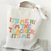 Teacher's Day Gift Teacher Print Canvas Tote Bag Women Handbag Colored Letters Teacher Canvas Tote Bag Floral Shoulder Bag