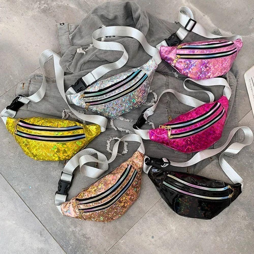 

Waterproof Laser Chest Bag Reflective Shiny Waist Bag Shining Crossbody Bags Running black