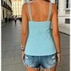 Womens Black Textured V Neck Cami Top With Double Spaghetti Straps Casual Sleeveless Tank Top