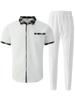 Men's Plaid Color Block Waffle Short Sleeve Cardigan Shirt & Long Pants Casual Set