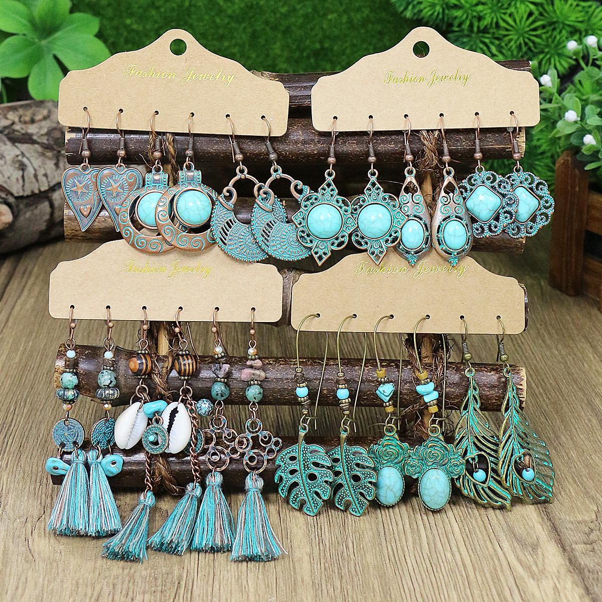 

Серьги бронзового цвета Набор из нескольких штук Женские серьги Инкрустация бирюзой Геометрическая форма Дизайн с кисточками из ракушек Декор для вечеринки