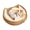 Woven Cat Bed Handmade Vine Woven Cat Nest Seasonal Warmth Pad Cat Bed Cotton Rope Round Bed for Cat Sleep with Pillow