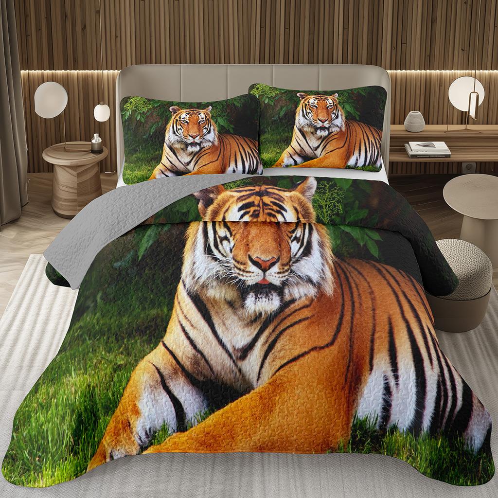 Tiger Quilt Set Twin King Size Wild Animal Tiger Bedspread for Adult Women Wildlife Print Bedding Western Farmhouse Coverlet Set