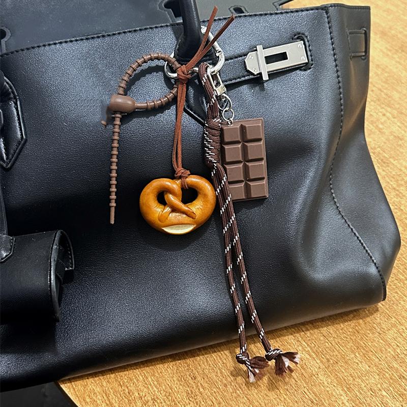 Braided Rope Bag Pendant High-grade Keychain Pendant Cute Miu Series Alkaline Water Bread Ins Bag Pendant Chocolate Pendant