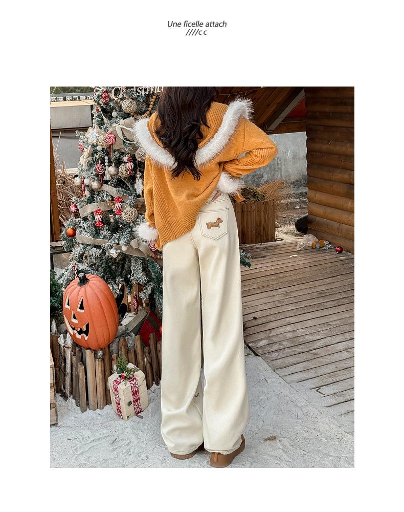 Dámské trendy sametové džíny s vysokým pasem a výšivkou s širokými nohavicemi na zimu 2025