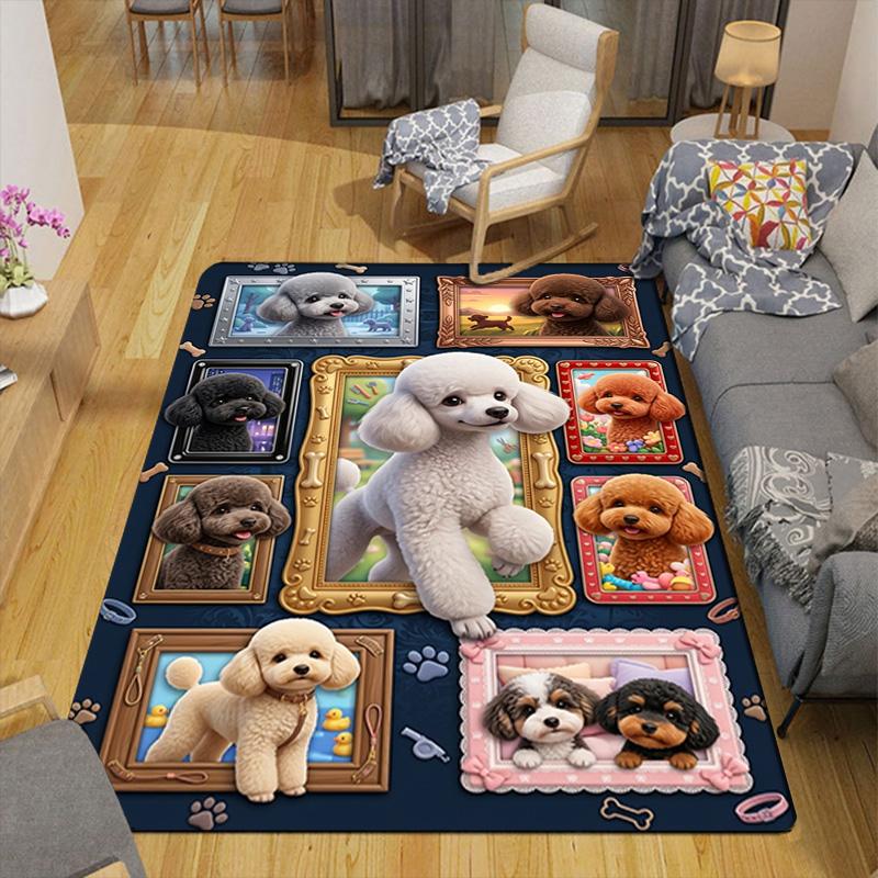 Poodle Portrait Compilation Pattern Rug Floor Mat for Living Room or Bedroom Soft and Comfortable Carpet a Gift for Birthday and Holiday.