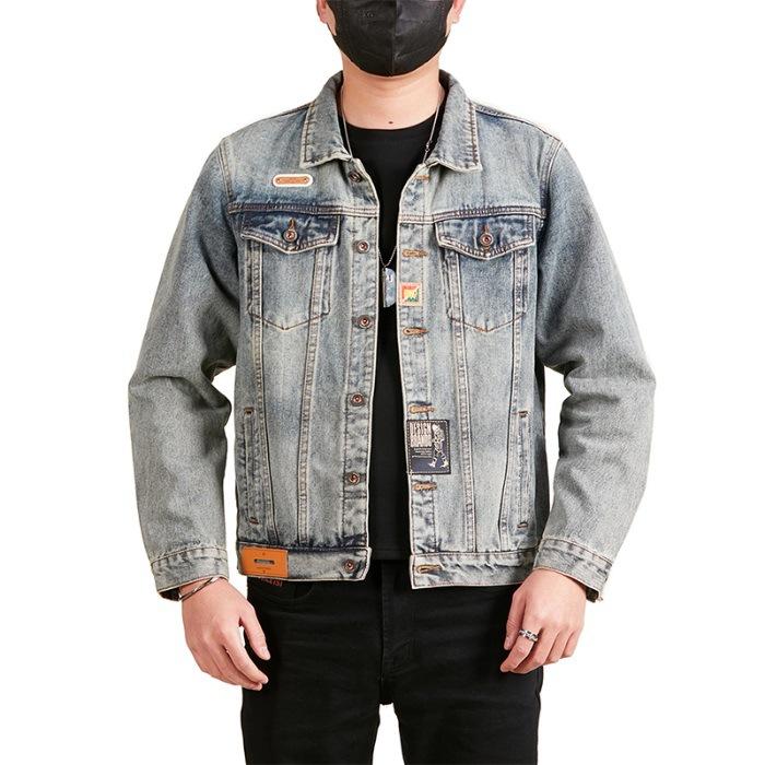 

Новая джинсовая куртка мужская свободная с вышивкой медведя, ретро рабочая одежда, повседневный джинсовый топ 5XL