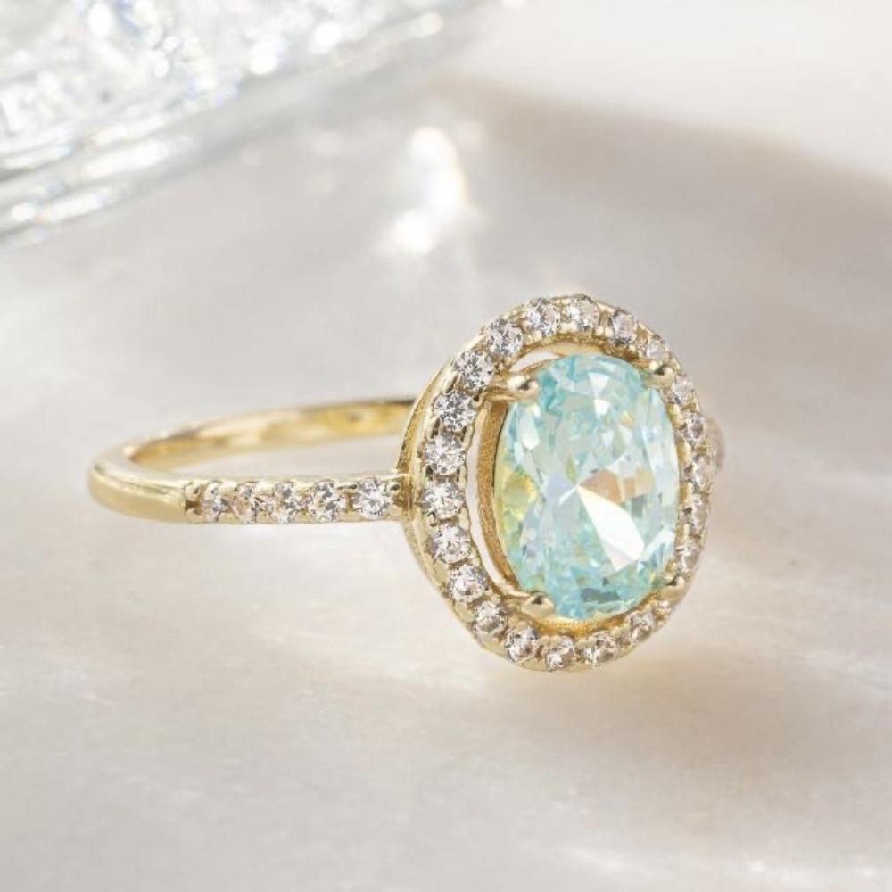 Luxury New Internet Celebrity Ins Fashion Sea Blue Zircon Ring, Simple Women's Jewelry Small Fragrant Style Gold-plated Jewelry