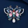 Enamel-colored Butterfly Brooch for Women, Featuring Chinese Style, with Pearl Embellishments, An Elegant Large Pin.
