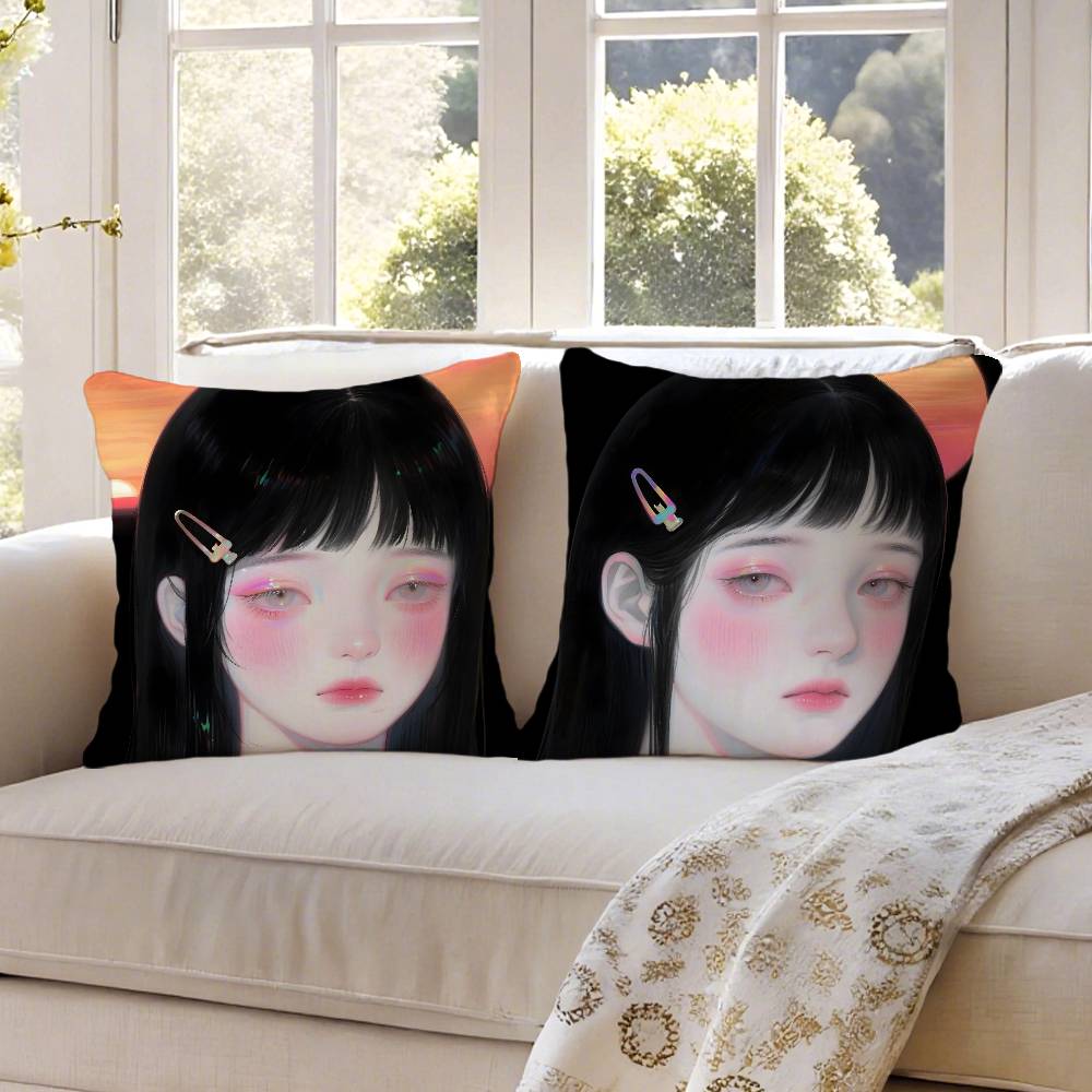 M-Manga G-Girl Pillow Case Anti-dustmite Pillowcase Invisible Zipper Silky Short Plush Sofa Cushion Cover