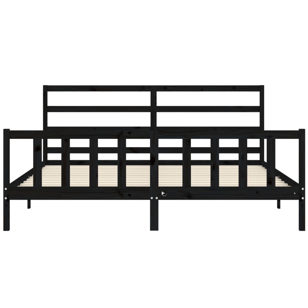 Solid Wood Bed with Headboard Black 200x200 cm