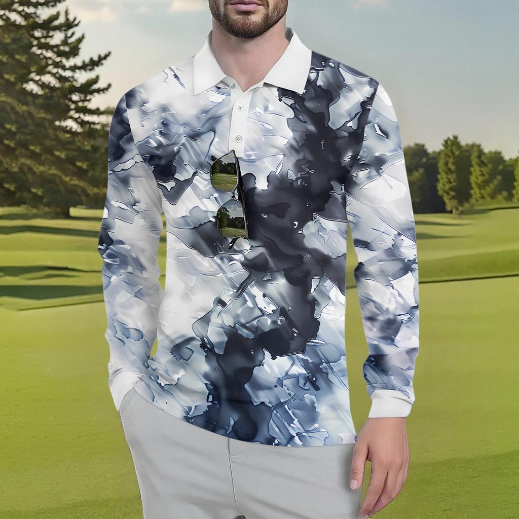 Men's Classic Golf Shirts Ice Silk Breathable Long Sleeve Performance Collar Shirts Lightweight Summer Casual Quick Dry Tee