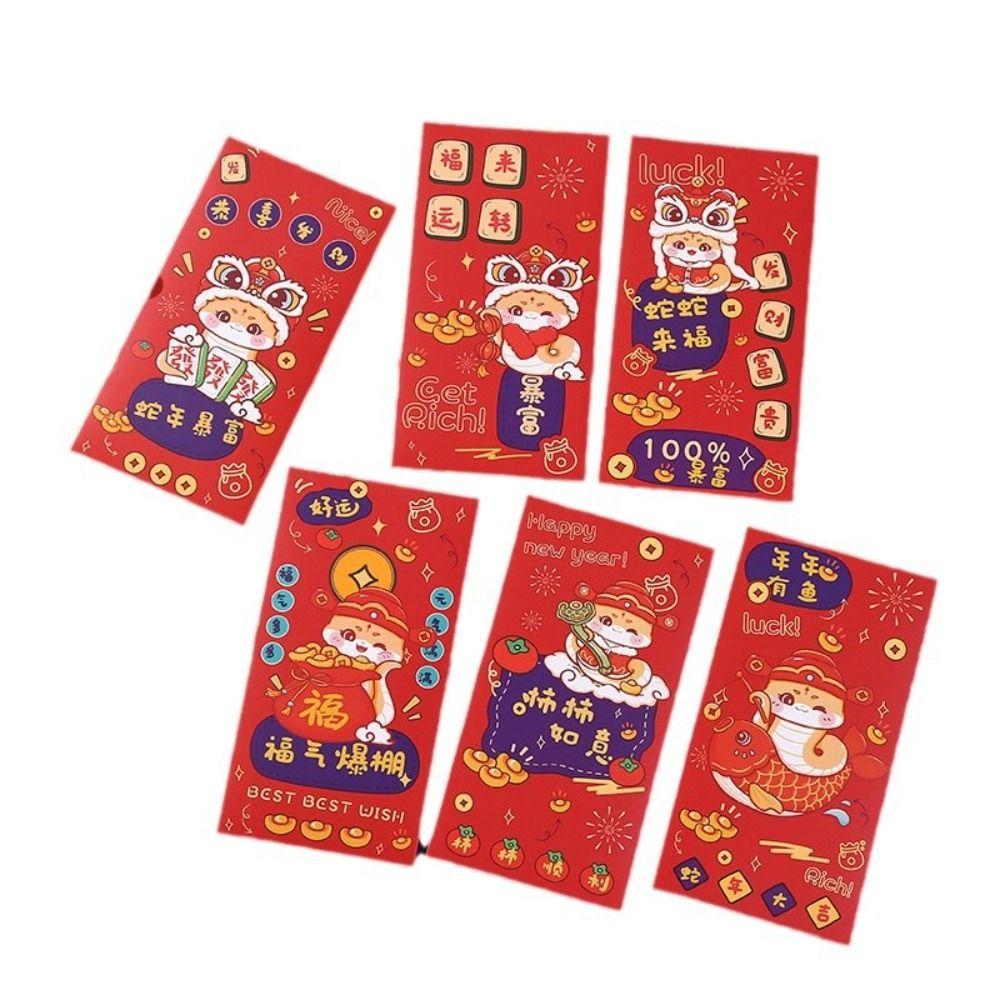 6pcs Cute 2025 Snake Year Red Envelopes Hongbao Good Lucky Red Packets Lucky Money Bag  Graduation