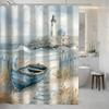 Watercolor Boat And Lighthouse Shower Curtain Beach Path Ocean View Waterproof Bath Decor Rustic Coastal Bathroom Curtains