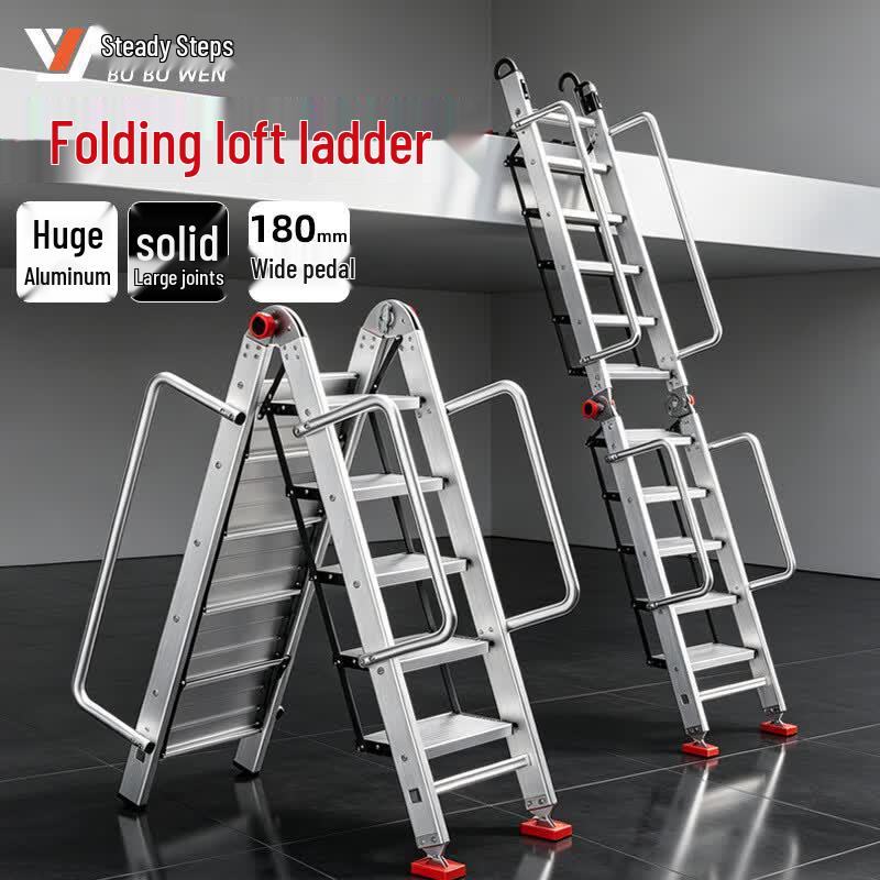 Bububu Heavy-Duty Aluminum Folding Ladder with Handrail