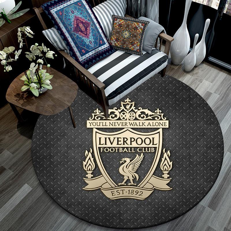 Liverpool Runder Teppich, Teppich für Wohnzimmer Schlafzimmer Sofa Spielzimmer Dekoration, Rutschfeste Bodenmatte