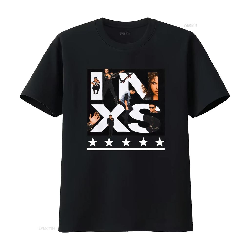 Vintage Inxs Print T Shirt Rock Band Style vintage Washed homme designer clothes Top For Everyday Wear fashion Versatile