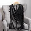 Women's Spring/Summer Satin V-Neck Lace-Panel Strapless Tank Top Wearable As A Backless Sleeveless T-Shirt
