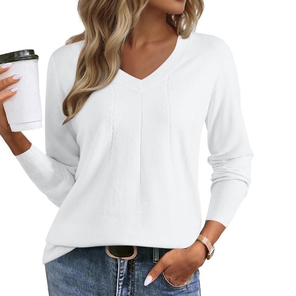 Women's Fashion Round Neck Pullover Sweater Casual Versatile Solid Color Knit Top