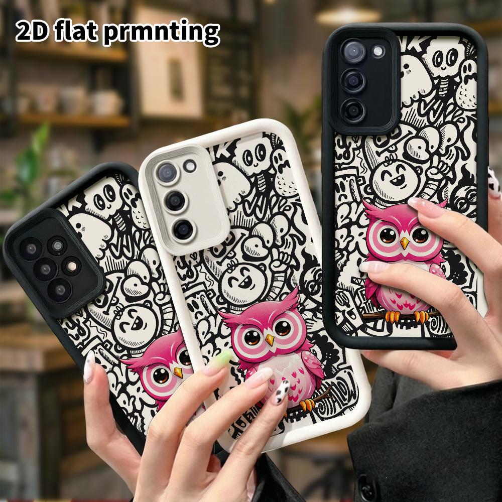 Phone Case: 2D Flat Samsung Galaxy A34 A35 M05 M06 S20 S22 S21 FE Plus 5G Protective Case, Pink Owl, Christmas and Halloween Gift