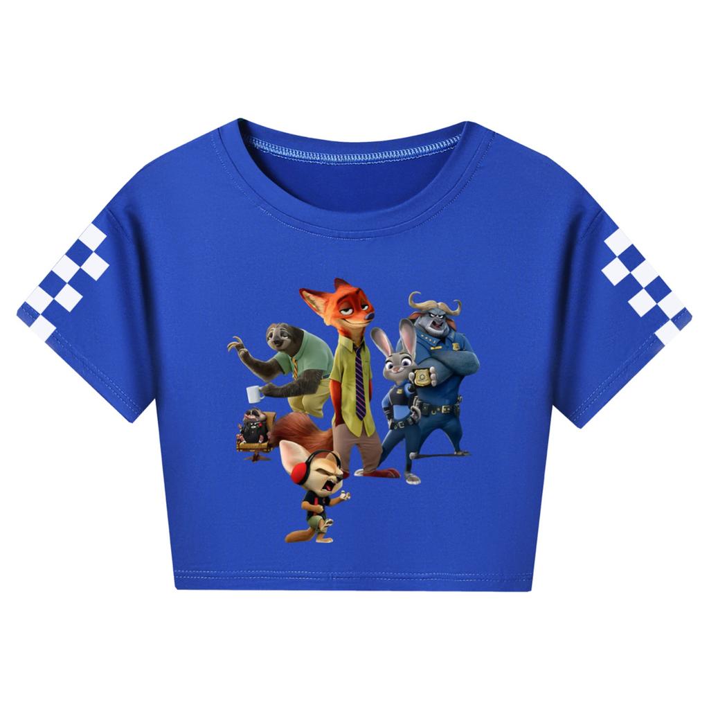 Fashionable Round Neck Short Sleeve Work Clothes Printed Tops For KID Summer Tops