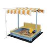 Covered Wooden Sandbox, Wooden Sandpit for Kids, Sand Play, Striped Roof with Sunshade, Adjustable Height, and Waterproof Sheet, Kids' Play Area,