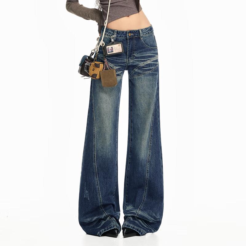 UNIFREE Women's Vintage Washed Curved Jeans