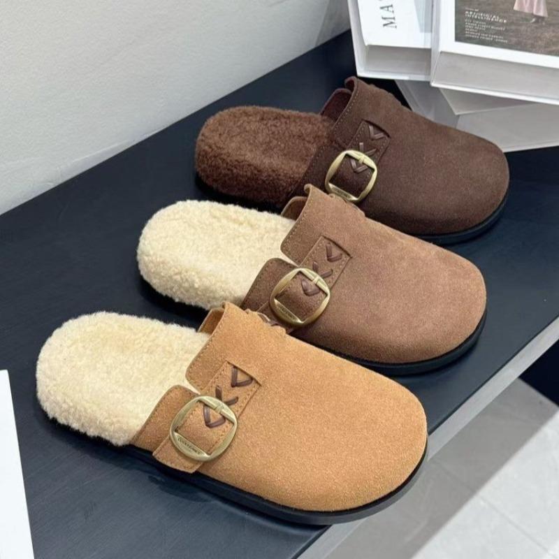 Fashion Baotou Semi-slippers Women's 2025 Winter New One-foot Slip-on Cotton Mop