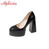 Fashion Aphixta Hot Sale Square Heels 10cm Chunky Heels Platform Pumps Double Color Blocking Women Party Dance Pumps