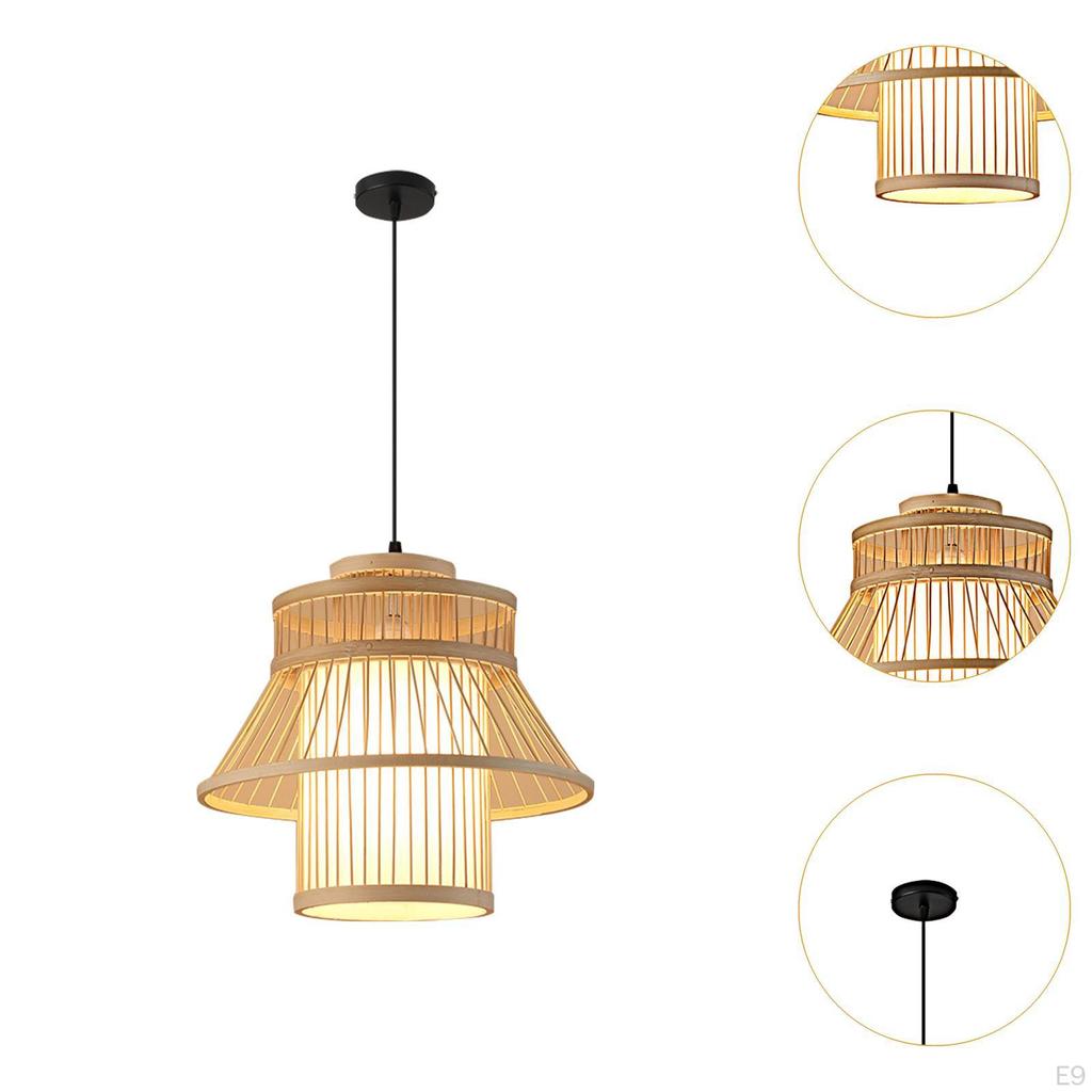 Bamboo Woven Pendant Lamp Light Rustic Weave Ceiling with Adjustable Cord for