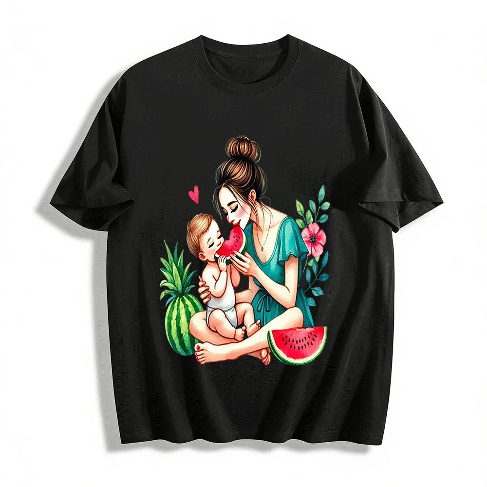 Summer Watermelon Mom And Baby Print Casual Family Top Pure cotton T-shirt XXS