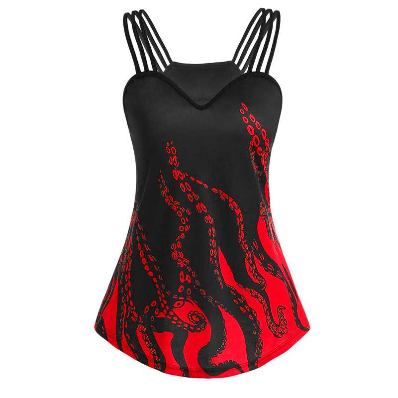 

Женщины Женщины Лето Повседневные Без рукавов Мода Ремешки Осьминог Принт Танк Топ