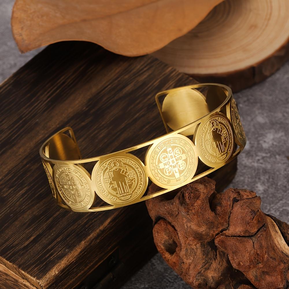 201 Stainless Steel Vintage St. Benedict Medal Bracelet - Religious Jewelry, Gold Cross and Religious Accessories