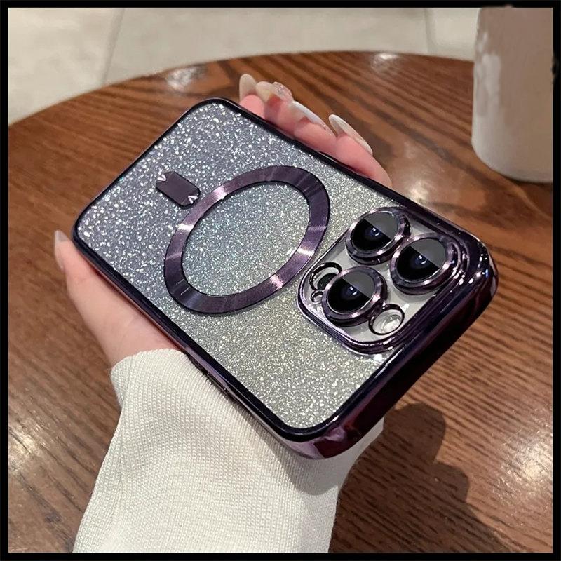 Magsafe Plating Gradient Glitter Clear Case For iPhone 11 12 13 14 Pro Max 14 Plus Soft Silicone Magnetic Wireless Charge Cover