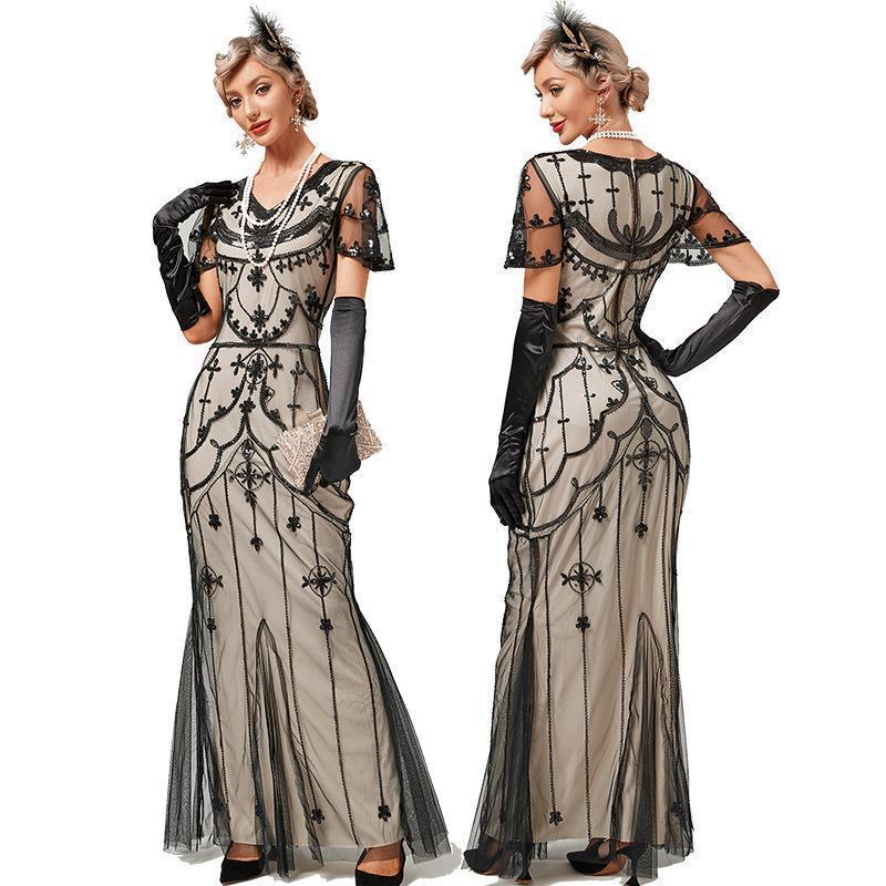 1920. gadu retro sequin īsroku vakarkleita
