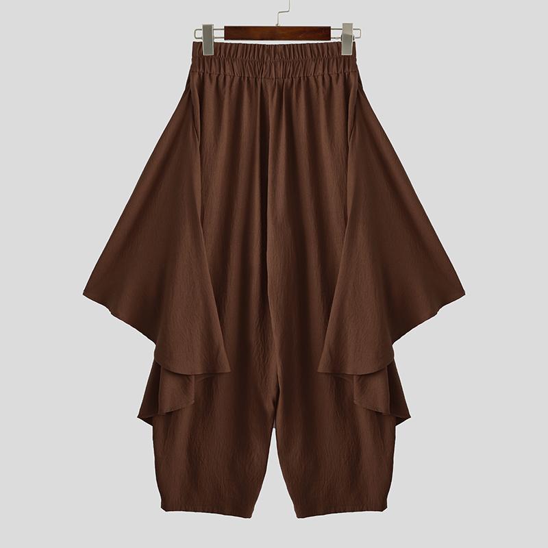 

INCERUN Men Elastic Waist Bandage Irregular Layers Ruffled Casual Long Pants Trousers 2XL коричневый