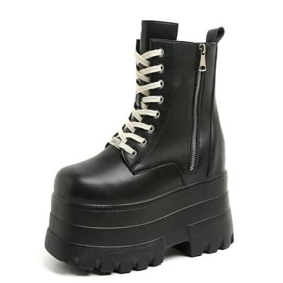 Mode 14CM Neue Stiefeletten Schuhe Punk Naturstiefel Damen Motorradstiefel Plateau Damenmode Botas Winter Herbst Übergröße 43