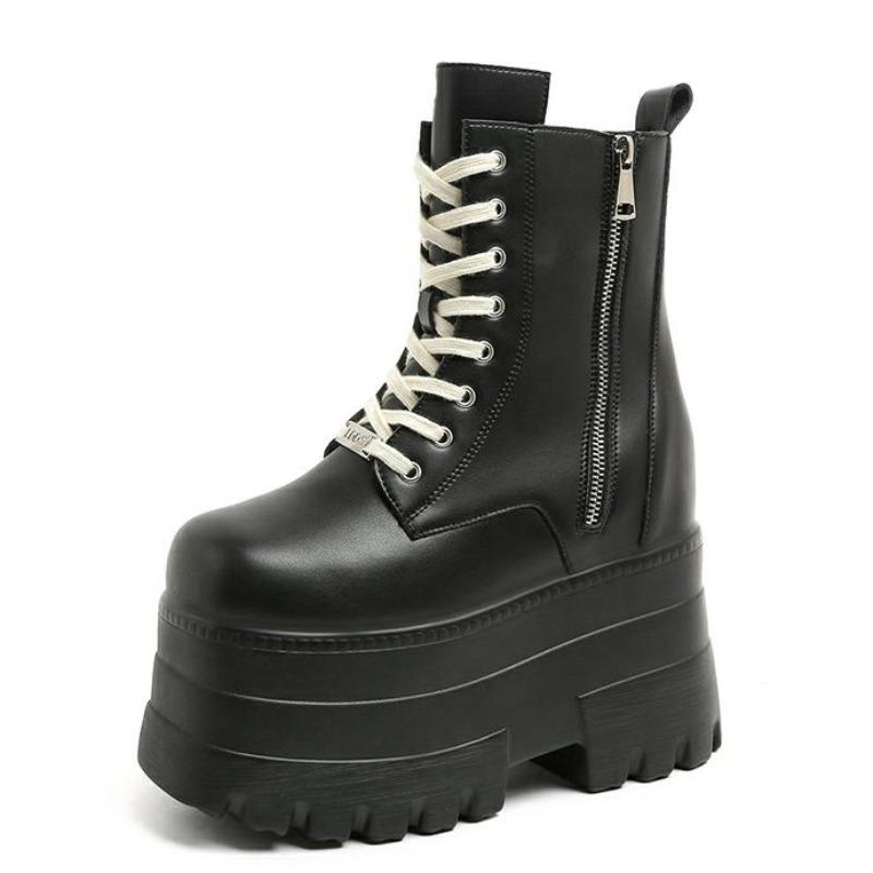 

Модные 14СМ Новые Ботильоны Обувь Панк Натуральные Ботинки Женские Мотоциклетные Ботинки Платформа Женские Модные Ботас Зима Осень Большой Размер 43 35 чёрный