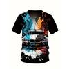 Men's Car Pattern T-shirt 3D Printed Round Neck T-shirt Casual Loose Men Quick Drying Breathable Comfortable