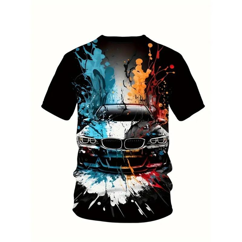 Men's Car Pattern T-shirt 3D Printed Round Neck T-shirt Casual Loose Men Quick Drying Breathable Comfortable