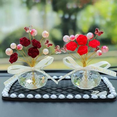 Quality Car Decor Crystal Artificial Rose Ideal Gift Rose Flower Crystal Rose Ornament Small Car Ornament Home