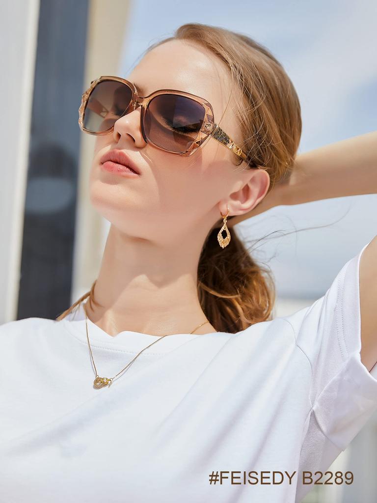 UV Fashionable UV For B2289 [FEISEDY] Women's Sunglasses, Polarized, Protection, Sunglasses, Protection, Sports, UV400, Lightweight, Driving, Large,