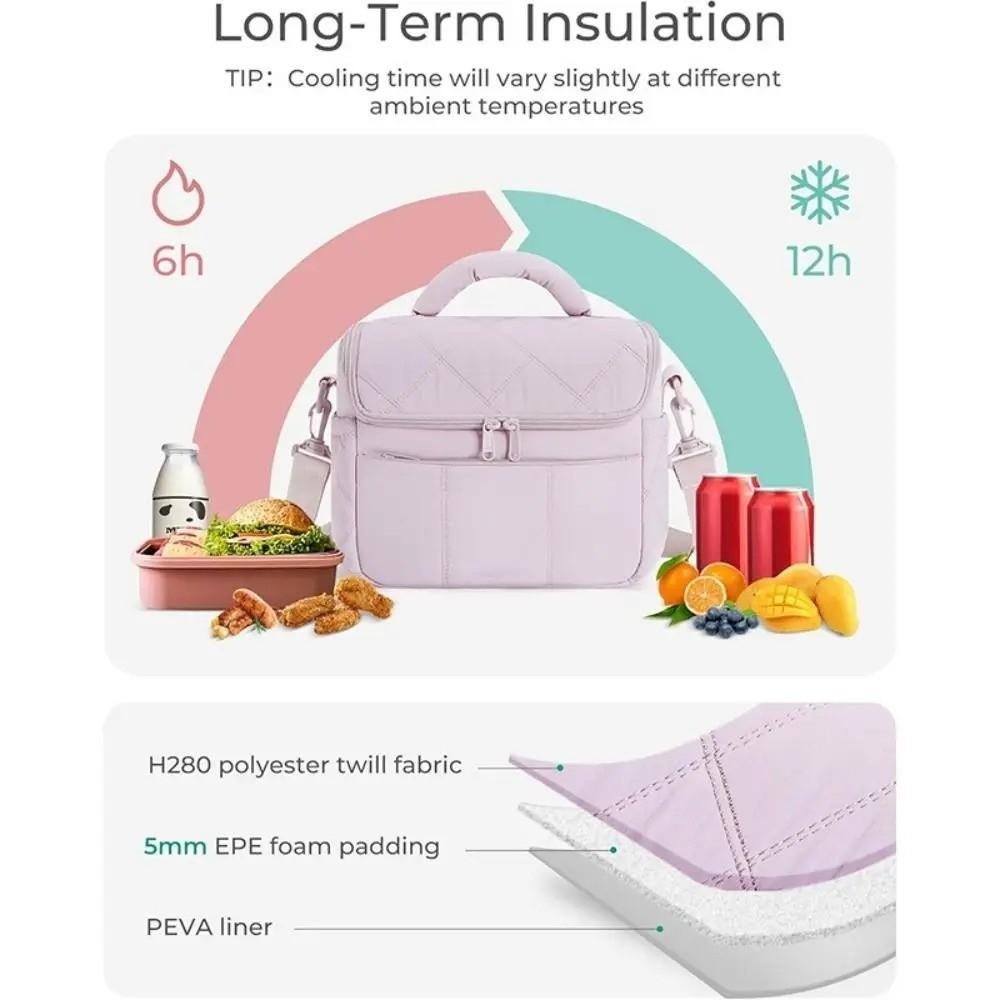 Detachable Strap Lunch Tote Quilted Puffer Lunch Storage Portable Thermal Bag  Beach