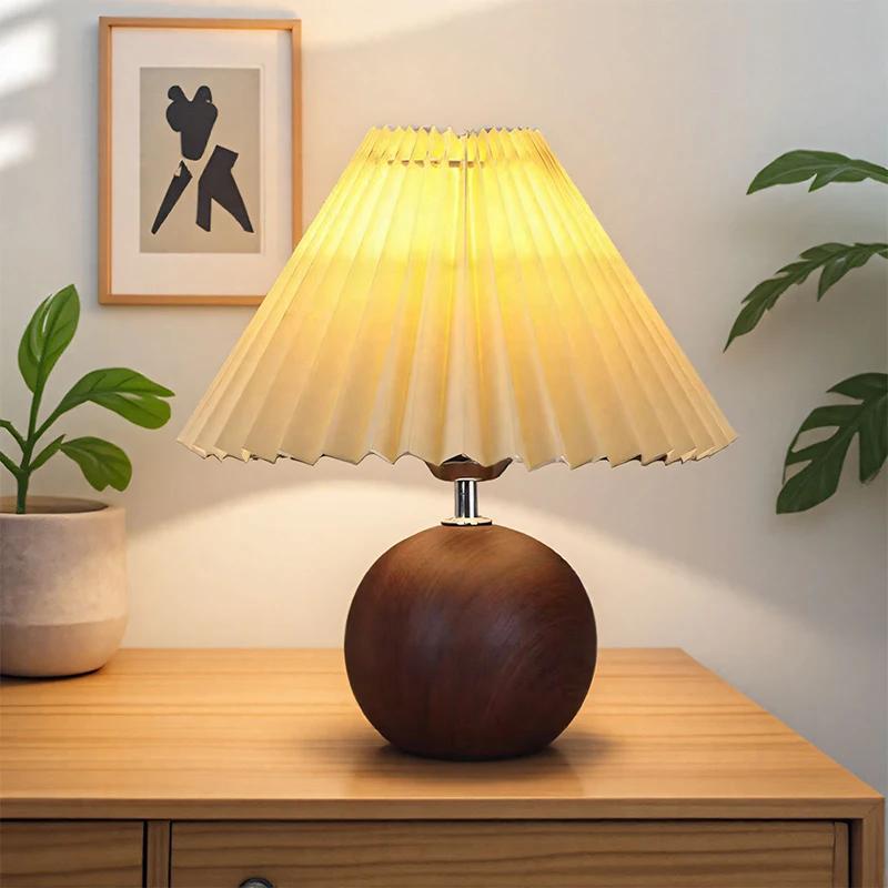 LED Table Lamp Nordic Pleated Fabric Tricolour Light US/EU For Living Room Home Bedroom Atmosphere Decoration LED Night Light