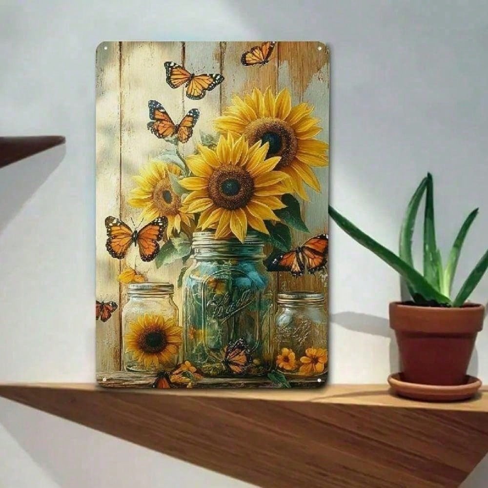 Vintage Sunflower Metal Tin Sign 8x12 Inch Rustic Wall Art Iron Plaque for Home Cafe Gym Restaurant Decor