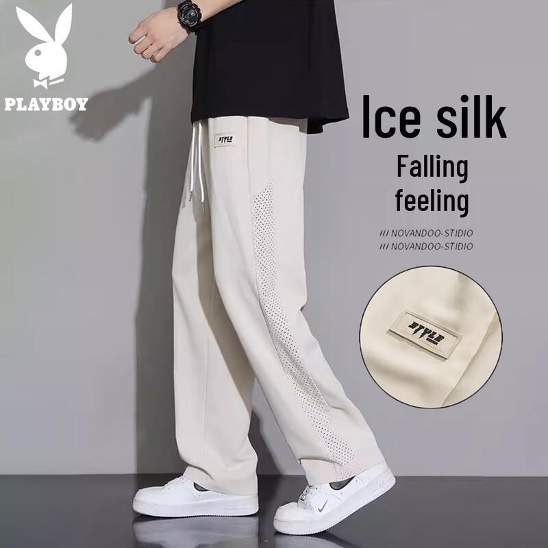 PLAYBOY Men s Ice Silk Loose Straight Casual Pants XL