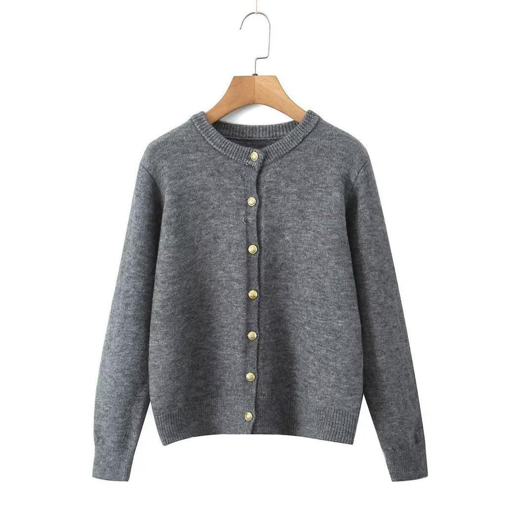 2024 Fall Women's European & American Style Long Sleeve Button Knit Cardigan