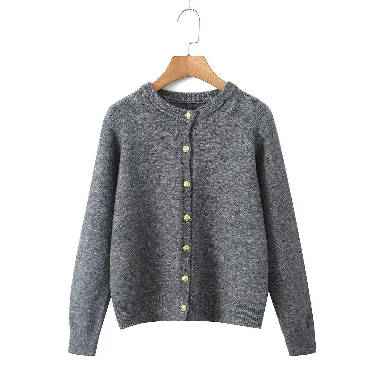 

Женский вязаный кардиган на пуговицах с длинным рукавом в европейском и американском стиле на осень 2024 года Small